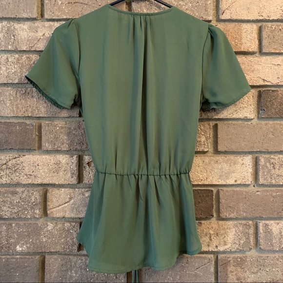 Lily White Cross-Tie Blouse Gathered Short Sleeve - Picture 2 of 15